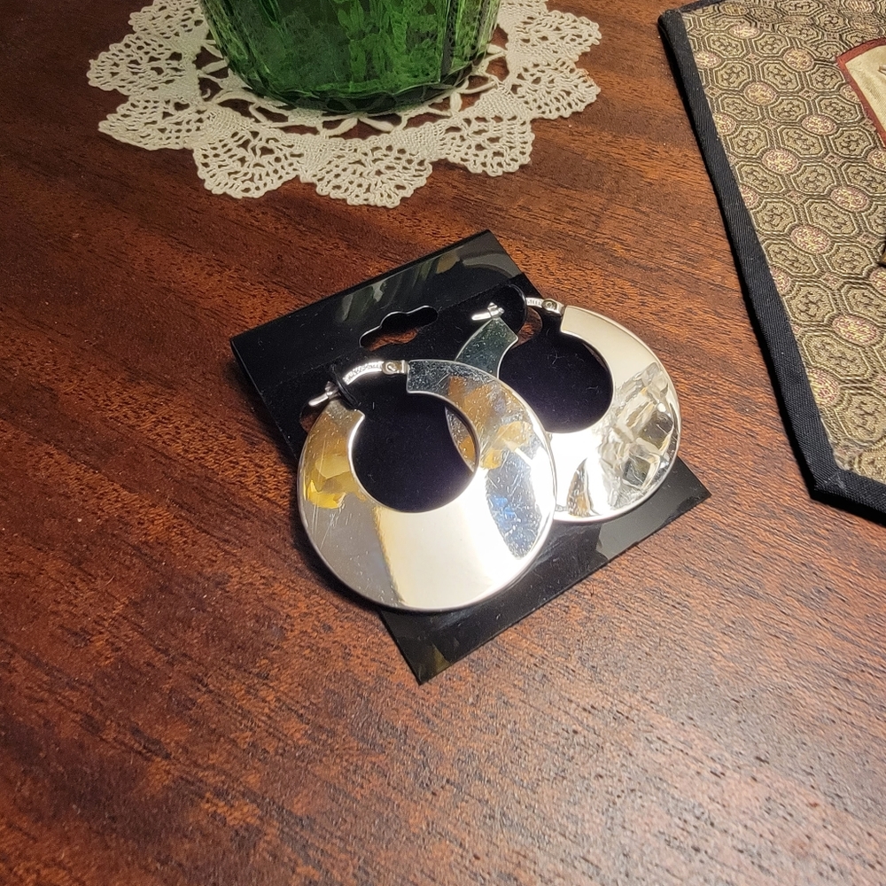 Italian Milor Stainless Steel Flat Hoop Earrings